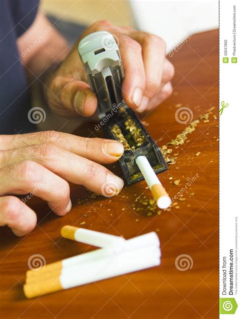 Man Rolling Cigarettes Using Fresh Tobacco Stock Photo Image Of