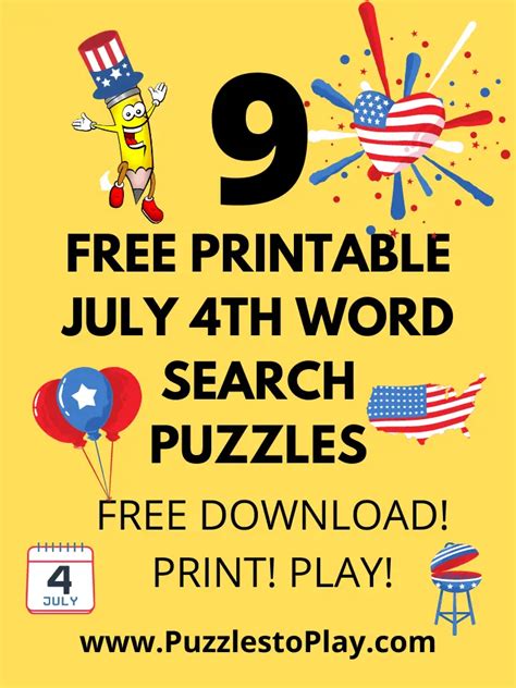 9 Free July 4th Word Search Printable Puzzles Puzzles To Play