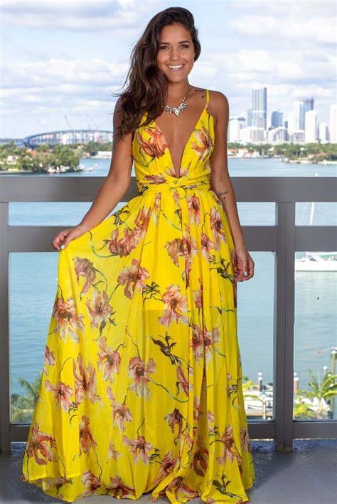 Yellow Floral Maxi Dress With Twist Front Vestido Maxi Estampa Floral Vestido Longo Floral