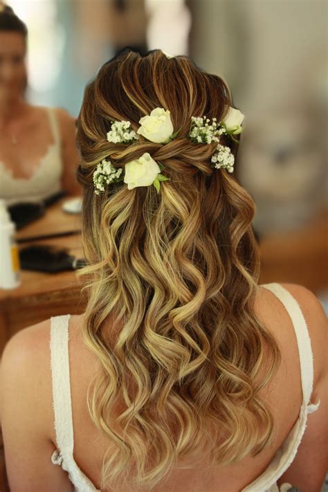 wedding hair with fresh flowers wedding hair half flowers in hair wedding hair and makeup