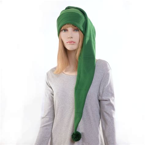 Extra Long Stocking Cap Dark Green Pompom Goth Santa Hat Long Tail Hat
