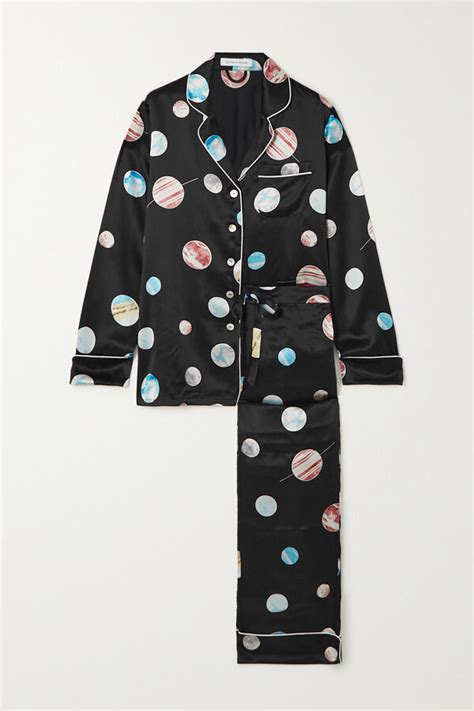 Olivia Von Halle Lila Printed Silk Satin Pajama Set Black Shopstyle