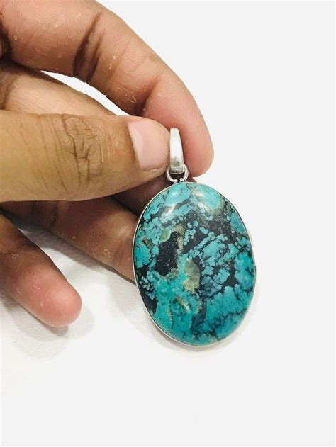 Vintage Jewelry Blue Natural Turquoise Pendant Oval Cabochon Etsy