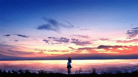Download Wallpaper 2560x1440 Girl Silhouette Sea Dusk Horizon