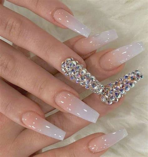 Clear Acrylic Nails With Rhinestones Nails Blue Nails French