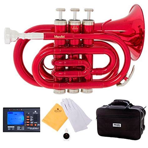 Mendini Mpt Rl Red Lacquer Brass Bb Pocket Trumpet With One Year