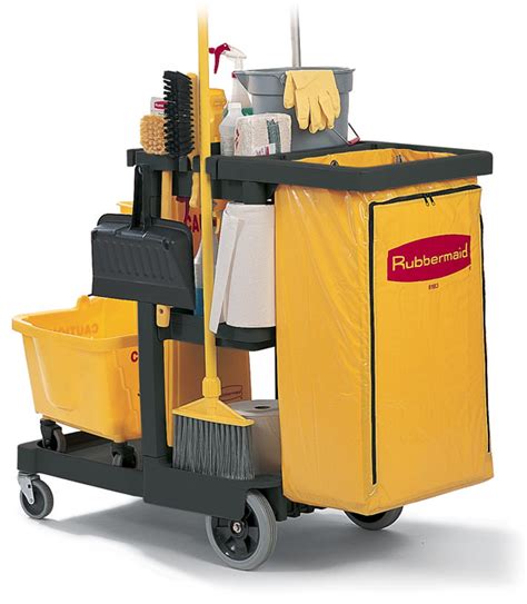 Janitorial Cleaning Carts Rubbermaid Three Shelf Cleaning Cart Black
