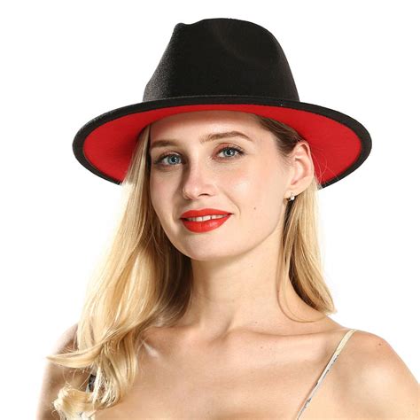 Wholesale Custom Wool Two Tone Colour Fedora Red Bottom Wide Brim Fedora Hats Women Headdecor