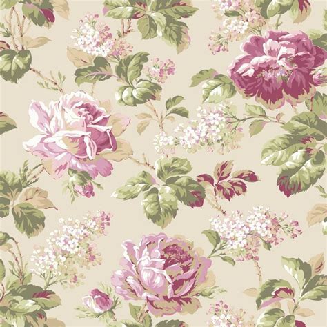 A Floral Wallpaper With Pink Flowers And Green Leaves