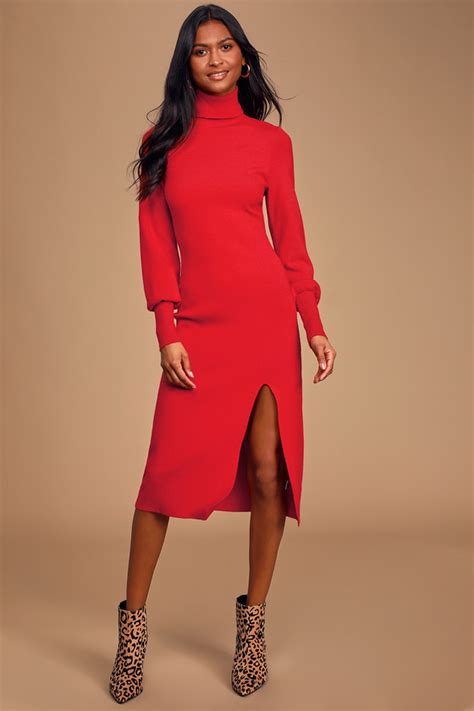 Wayf Red Backless Dress Sweater Dress Turtleneck Dress Lulus
