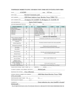 Fillable Online Nctcog TEMPORARY DEBRIS STAGING AND REDUCTION TDSR SITE INVESTIGATION FORM