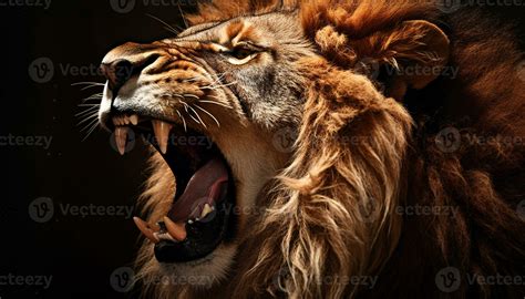Majestic Lion Roaring With Fury Showing Teeth And Large Mane Generated