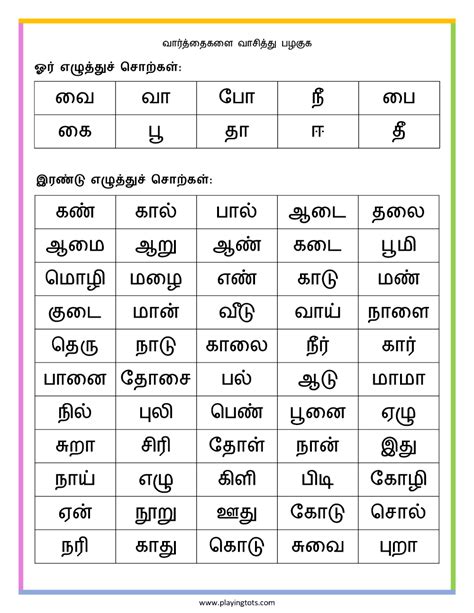 Tamil Worksheets For Grade 1