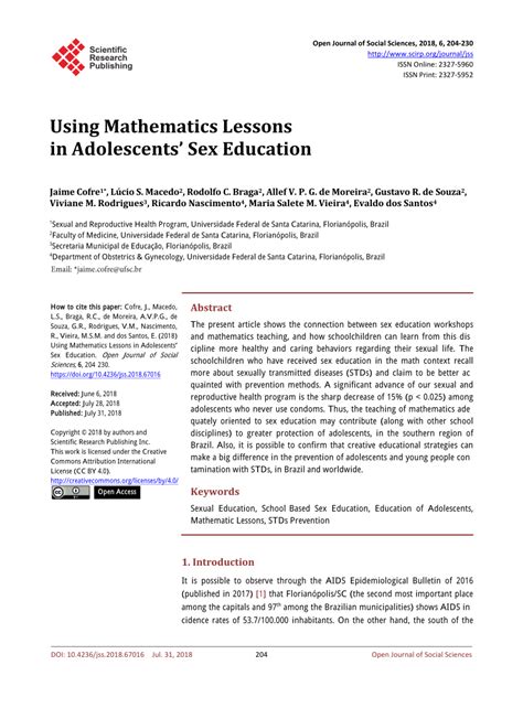 pdf using mathematics lessons in adolescents sex education