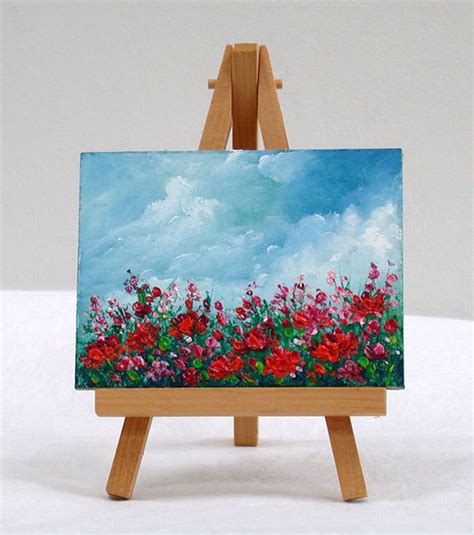 Field Of Poppies 3x4 Original Oil Painting Sky Flowers Etsy In 2020