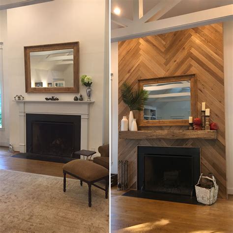 Herringbone Shiplap Reclaimed Fireplace Accent Wall Before And After