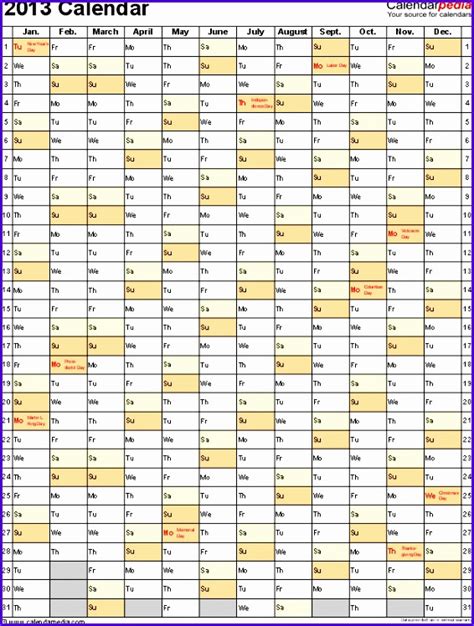 6 Excel 2013 Calendar Template Excel Templates