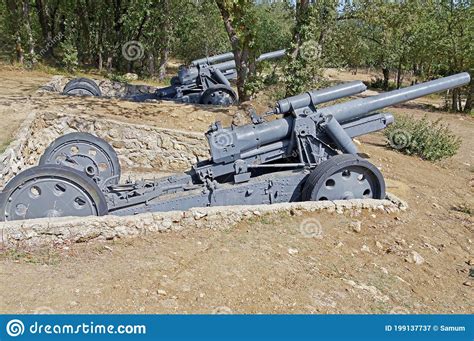Old Cannon Of The Period Of Ww2 On Position Stock Image Image Of