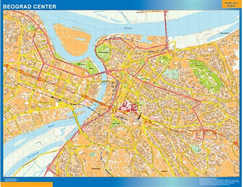 Beograd Downtown Map Køb Store Vægkort Af Verden