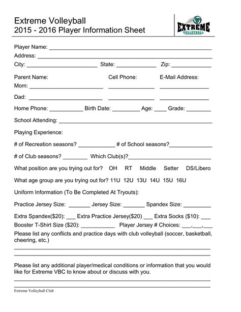 Player Info Sheet