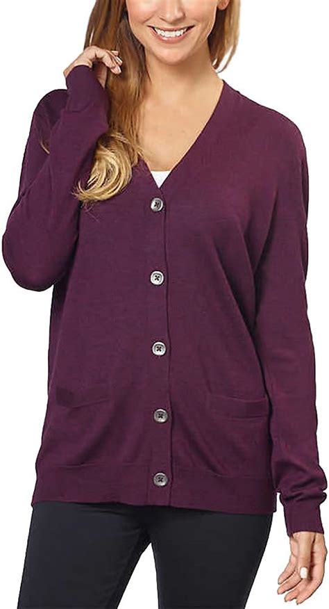 Kirkland Signature Women 100 Extra Fine Merino Wool Cardigan Wine Xx