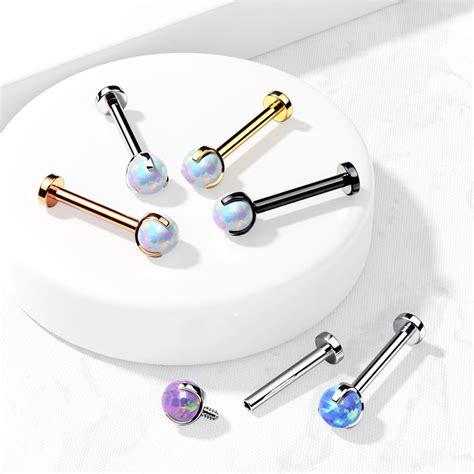 Claw Set Opal Ball Internally Threaded L Surgical Steel Labret Flat