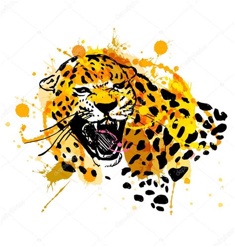 Colored Hand Sketch Head Roaring Jaguar Stock Vector Image By ©onot