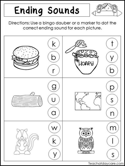 10 Printable Ending Sounds Worksheets Preschool 1st Grade Etsy In