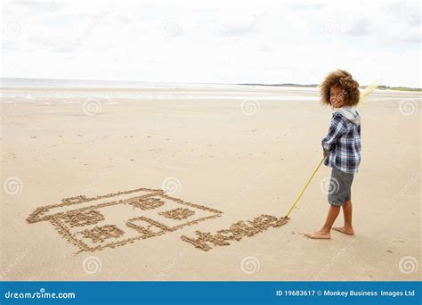 Boy Drawing In Sand Stock Image Image Of Holiday Discovering 19683617