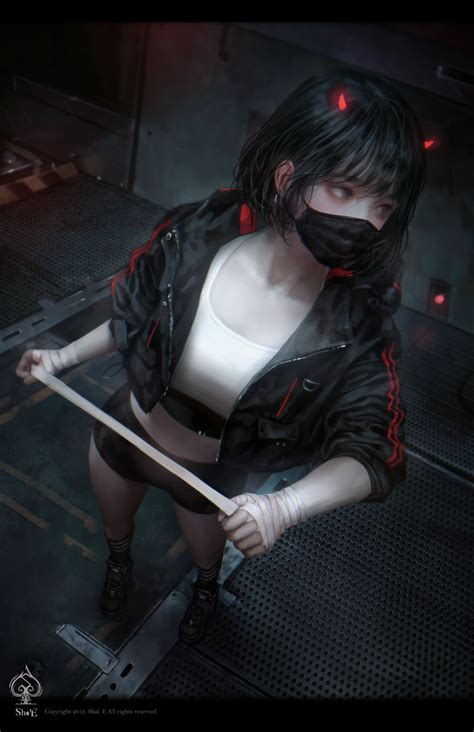 Dark Anime Girl With Mask Focus Wiring