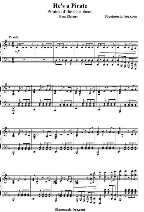 Sheet music arranged for big note, and easy piano in d minor. He's A Pirate Piano Sheet Music Pirates of the Caribbean | Sheet music, Piano sheet music, Piano ...