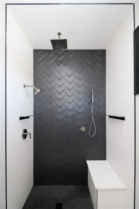 Black And White Modern Shower Black Tile Bathrooms Modern Shower