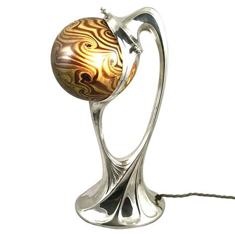 Art Nouveau Silvered Pewter And Glass Lamp By Moritz Hacker Gm3371 Morgan Strickland