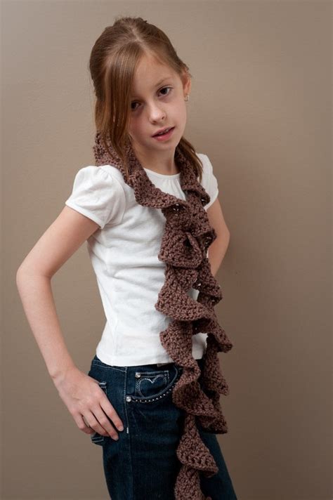Items Similar To Hand Crocheted Brown Ruffled Neck Scarf For Preteens