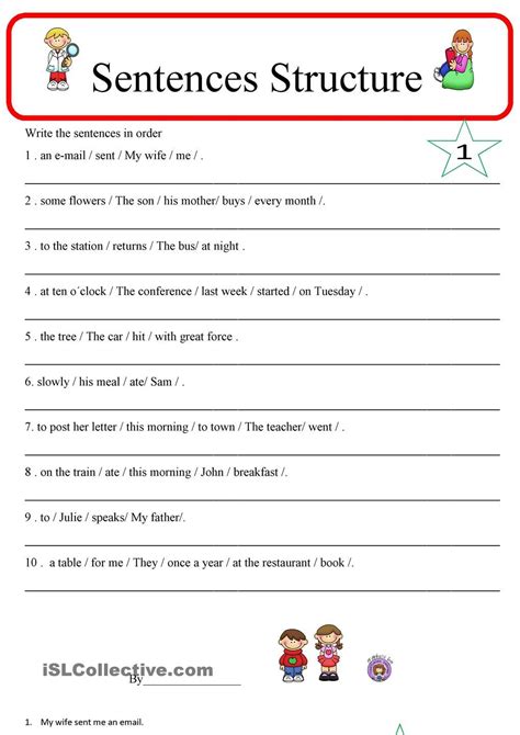 Sentence Structure 1 Esl Worksheets Of The Day Pinterest Sentence