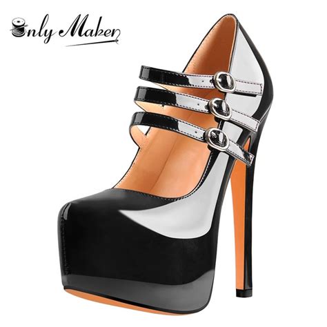onlymaker women mary jane platform pumps ankle strap stiletto 16cm thin high heels dress buckle
