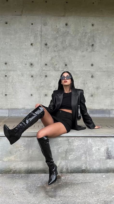 all black long boots outfit leather outfit suellensamara casual