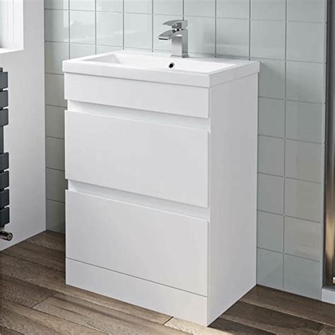 Artis 600mm Bathroom Vanity Unit Basin Storage 2 Drawer Cabinet Furniture White Gloss Amazon