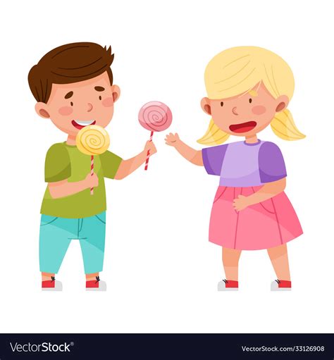Little Girl Sharing Candy With Boy Royalty Free Vector Image
