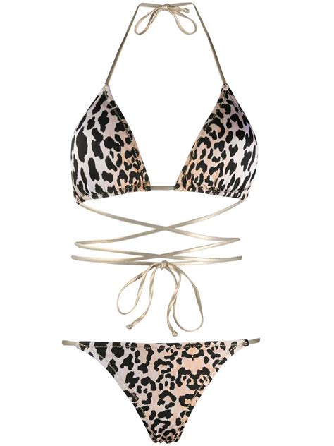 Reina Olga Leopard Print Reversible Bikini Neutrals Bikinis