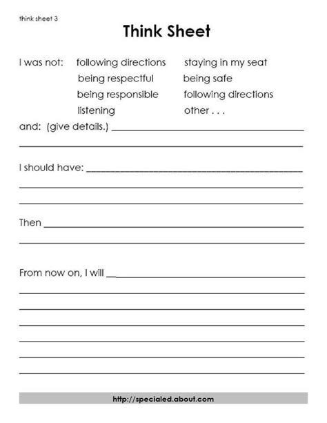 3 Think Sheets For Students Who Break The Rules Think Sheets Think