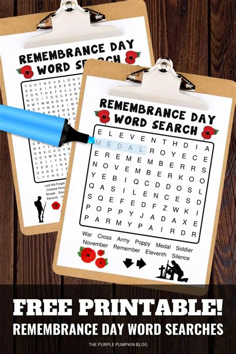 Free Printable Remembrance Day Word Searches Poppy Day