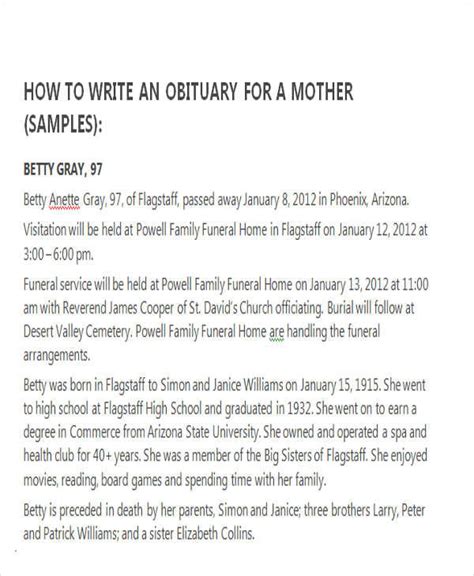 How To Write An Obituary Example