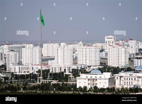 White Towers Of The Skyline Of Ashgabat Turkmenistan Viewed From The