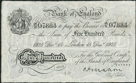 Great Britain 500 Pound Sterling White Note 1925 Bank Of Englandworld