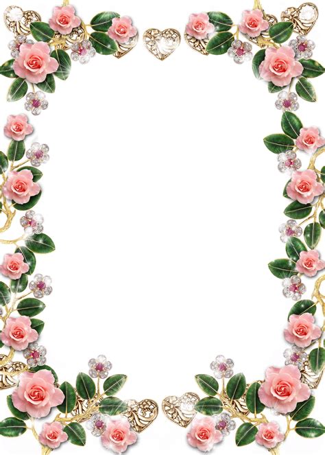 Delicate Floral Jewelries And Pink Roses Picture Frame Flower Border