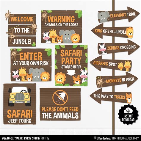 Safari Party Signs Package Printable Baby Shower Safari Tour Etsy