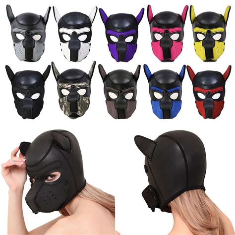 Uk Padded Latex Rubber Role Play Dog Mask Puppy Cosplay Full Headears
