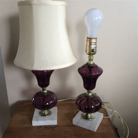 Purple Glass Lamp Pair Vintage