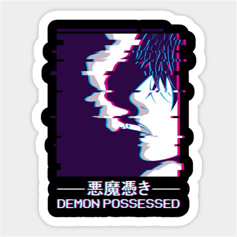 Demon Possessed Smoking Anime Boy Vaporwave Weeb Demon Sticker